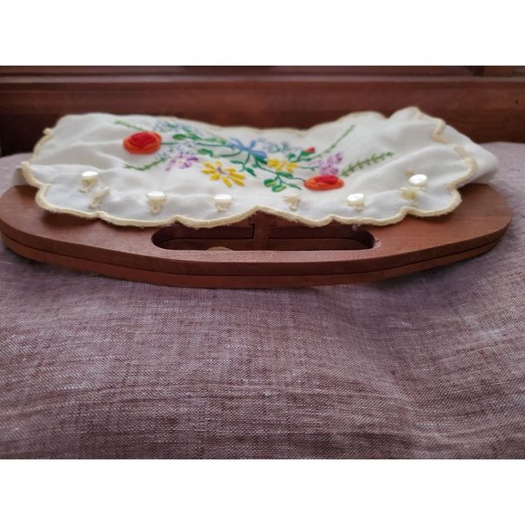 Vintage Boho Cottage Core Linen Floral Handmade Embroidered Top Handle Clutch - Picture 4 of 11